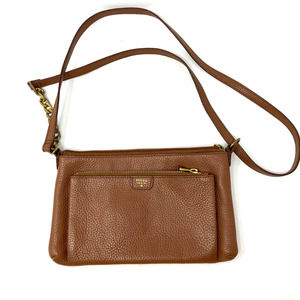 Fossil Brown Leather (Vintage) Rectangle Double Pocket Crossbody Bag Purse